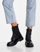 Asos Design Aim Knit Lace-up Boots In Black