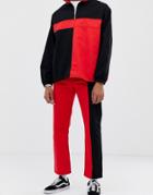 Collusion Color Blocked Straight Leg Jeans In Black And Red - Red