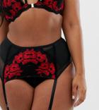 Simply Be Valentines Lace Suspender Belt In Black And Red - Black