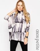 Asos Petite Asymmetric Top With High Neck In Abstract Print - Multi