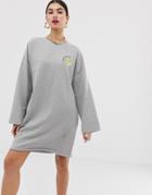 Asos Design 'i Peel Good' Embroidered Sweat Dress - Gray