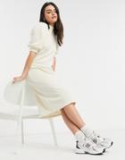 Vila Knitted Dress With Volume Sleeve In Cream-neutral