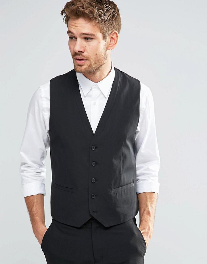 Selected Homme Waistcoat In Skinny Fit - Black