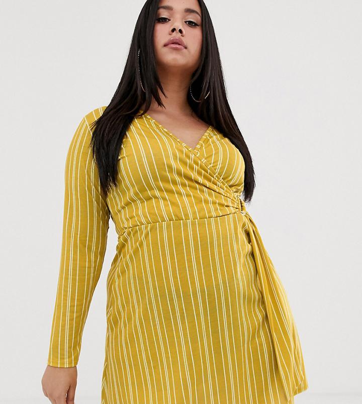 Pink Clove Wrap Dress In Stripe-yellow