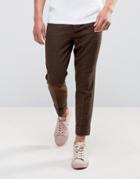 Asos Tapered Smart Pants In Brown Texture With Heavy Turn Up - Brown