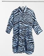 Liquorish Mini Oversized Wrap Dress In Blue Animal Print