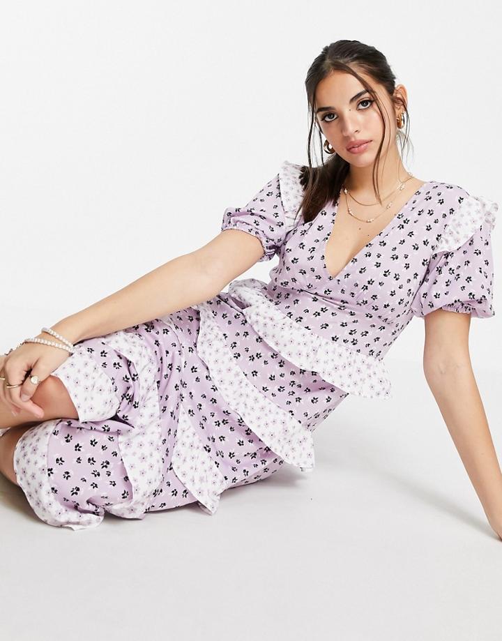 Influence Tiered Midi Dress In Mixed Floral Print-multi
