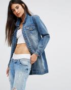 Liquor & Poker Longline Denim Jacket - Blue
