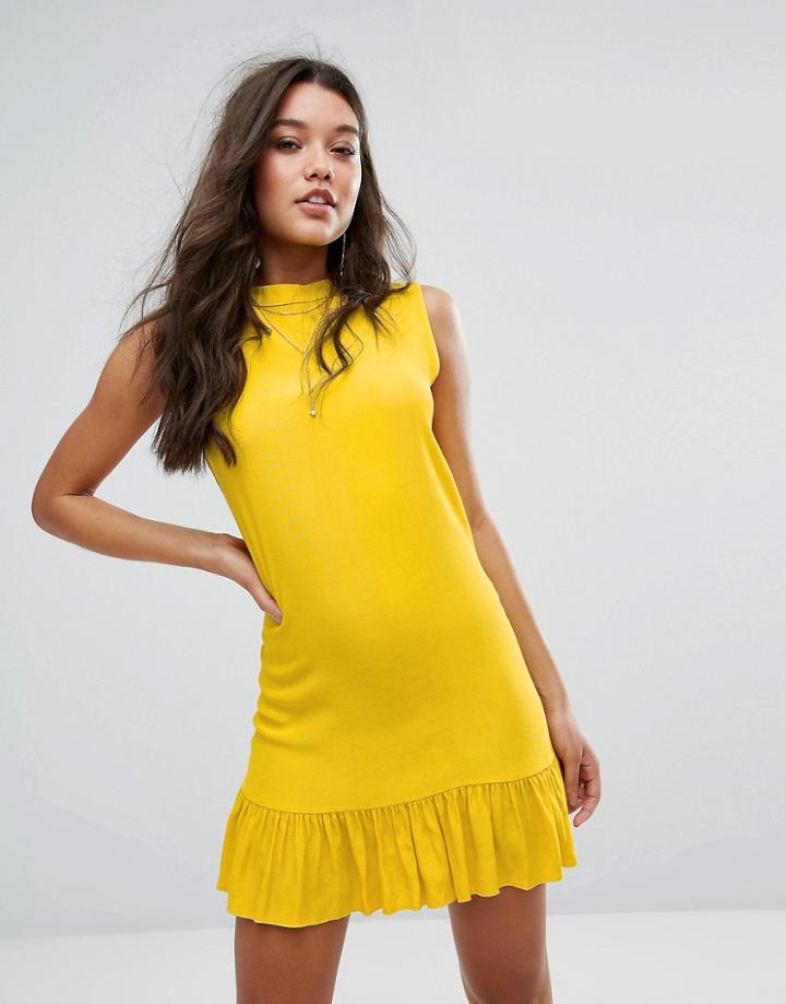 Missguided Drop Hem Swing Dress - Yellow
