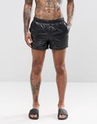 Asos Swim Shorts In Wet Look Fabric With Internal Drawcord In Short Length - Black