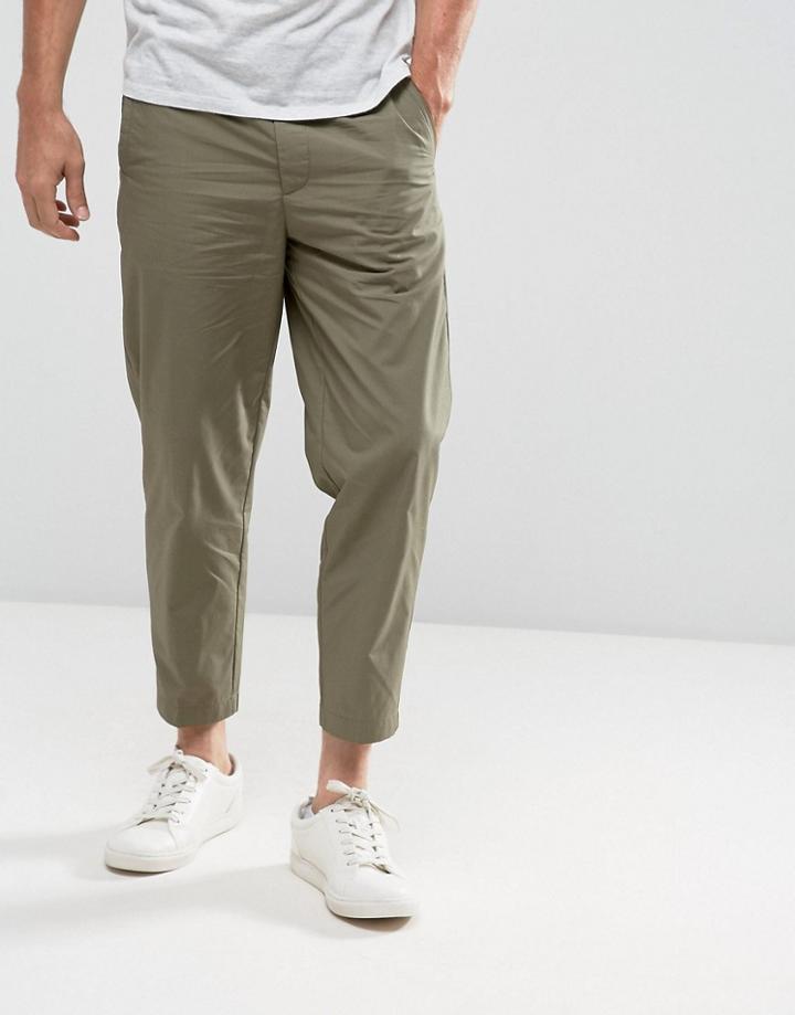 Kiomi Slim Fit Cropped Chino In Khaki - Green