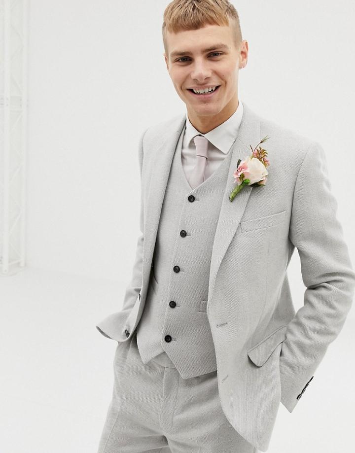 Asos Design Wedding Skinny Suit Jacket In Ice Gray Wool Mix Texture - Gray