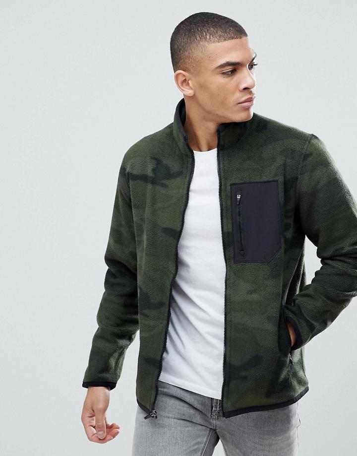 Abercrombie & Fitch Black Label Sports Full Zip Trail Fleece In Olive Camo - Green