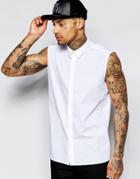 Asos Sleeveless Shirt In White With Gold Top Button - White