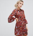 Uttam Boutique Petite Floral Skater Dress With Button Front - Red