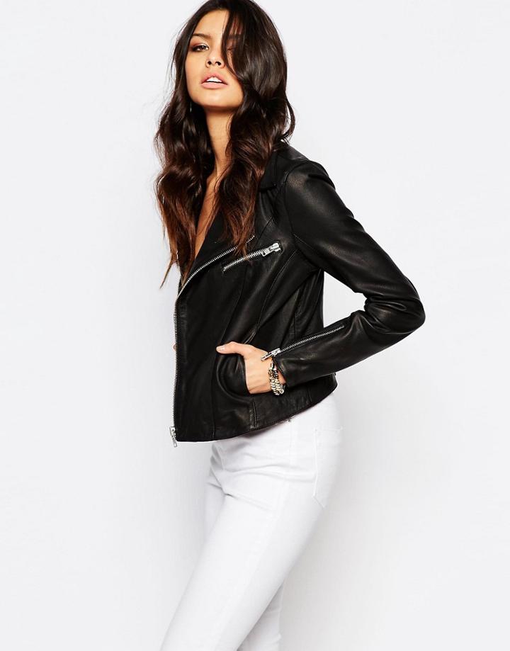 Y.a.s Beat Leather Biker Jacket - Black