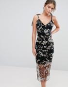 True Violet Embroidered Floral Midi Cami Dress - Black