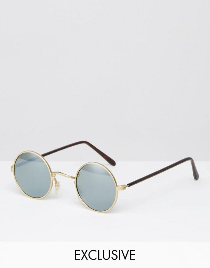 Reclaimed Vintage Round Sunglasses With Mirrored Lens - Gold