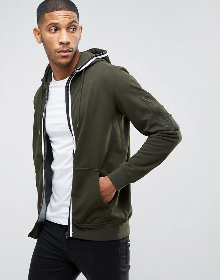 Brave Soul Pique Zip Through Funnel Hood - Green