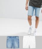 Asos Design Tall Denim Shorts In Skinny White & Light Wash With Abrasions - Multi