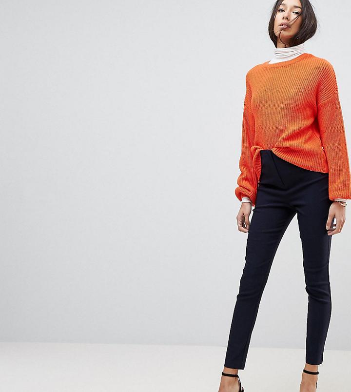 Asos Tall High Waist Pants In Skinny Fit - Navy