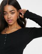 Asos Design Long Sleeve Popper Front Crop Top In Black