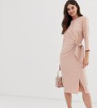 Asos Design Tall Wrap Detail Midi Dress With Long Sleeves - Pink