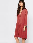 Just Female Canyon Smock Dress With Tie Front - Marsala Red