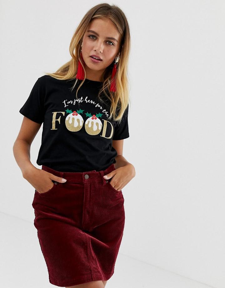New Look Christmas Slogan Tee In Black - Black