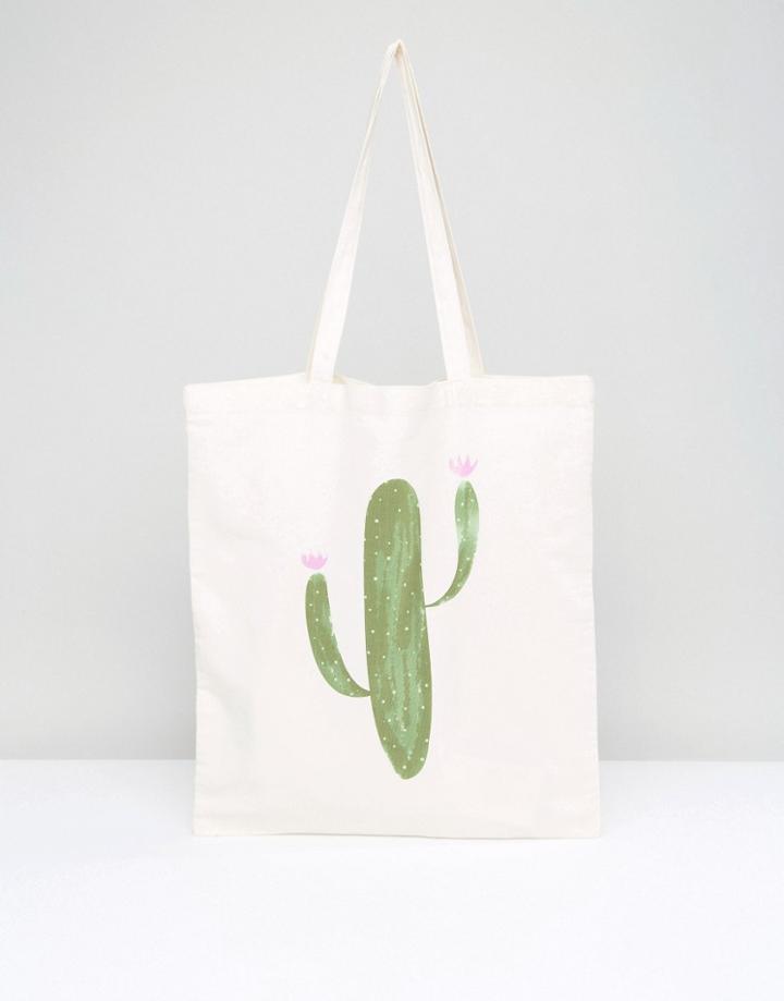 Monki Cactus Canvas Shopper Bag - Green