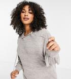 Loungeable Plus Soft Knit Lounge Hoodie In Khaki Heather-green