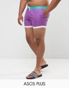 Asos Plus Festival Swim Shorts In Purple With Hem Detail In Short Length - Purple