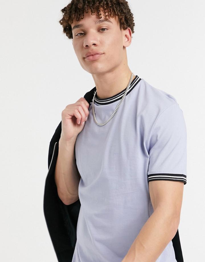 Asos Design Organic T-shirt In Lilac With Contrast Tipping-purple