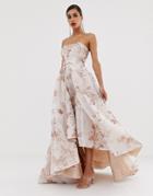 Bariano Embellished Bandeau Mesh And Sequin Ball Gown In Rose Gold-multi