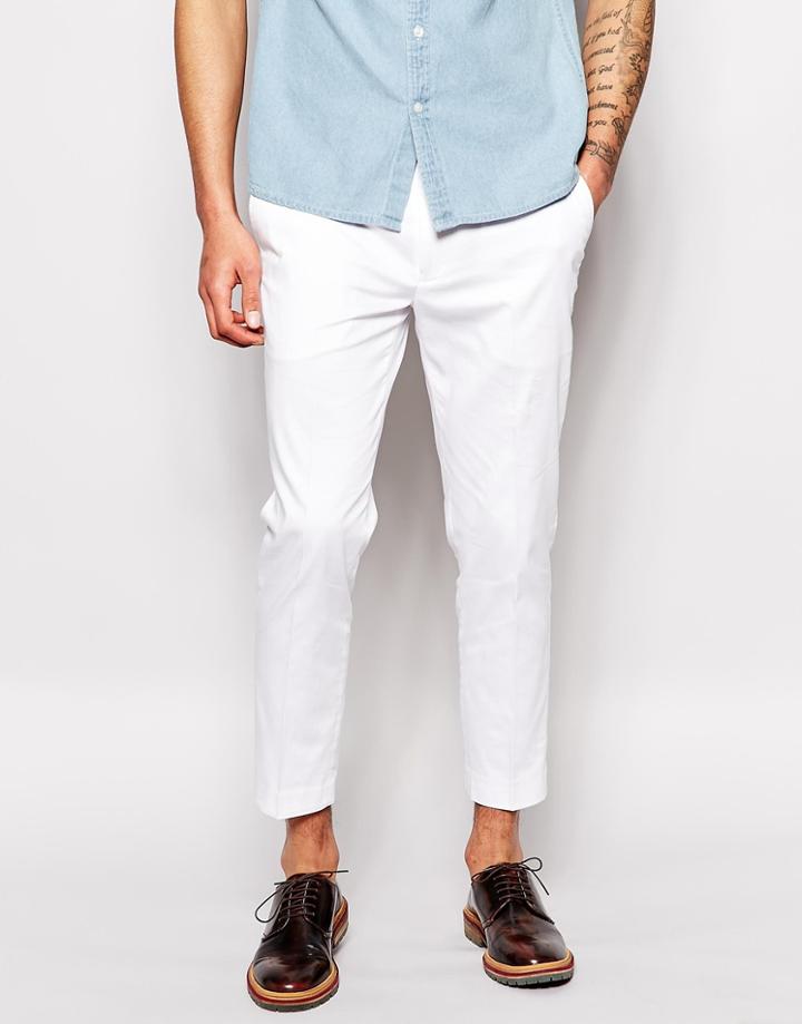 Asos Skinny Fit Smart Cropped Pants In Cotton Sateen - White