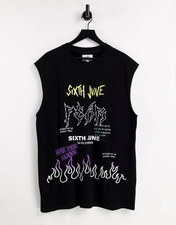 Sixth June Sleeveless T-shirt In Black With Graffiti Print
