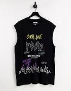 Sixth June Sleeveless T-shirt In Black With Graffiti Print