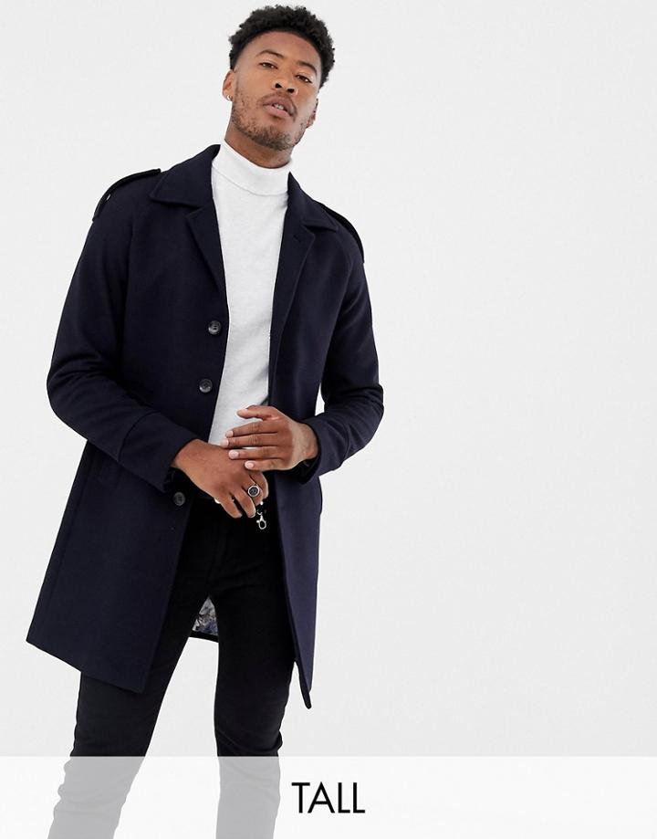 Gianni Feraud Tall Premium Wool Blend Raglan Trench - Navy