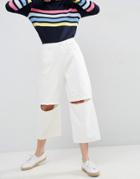 Asos Crop Skater Jeans With Frill Knees - White