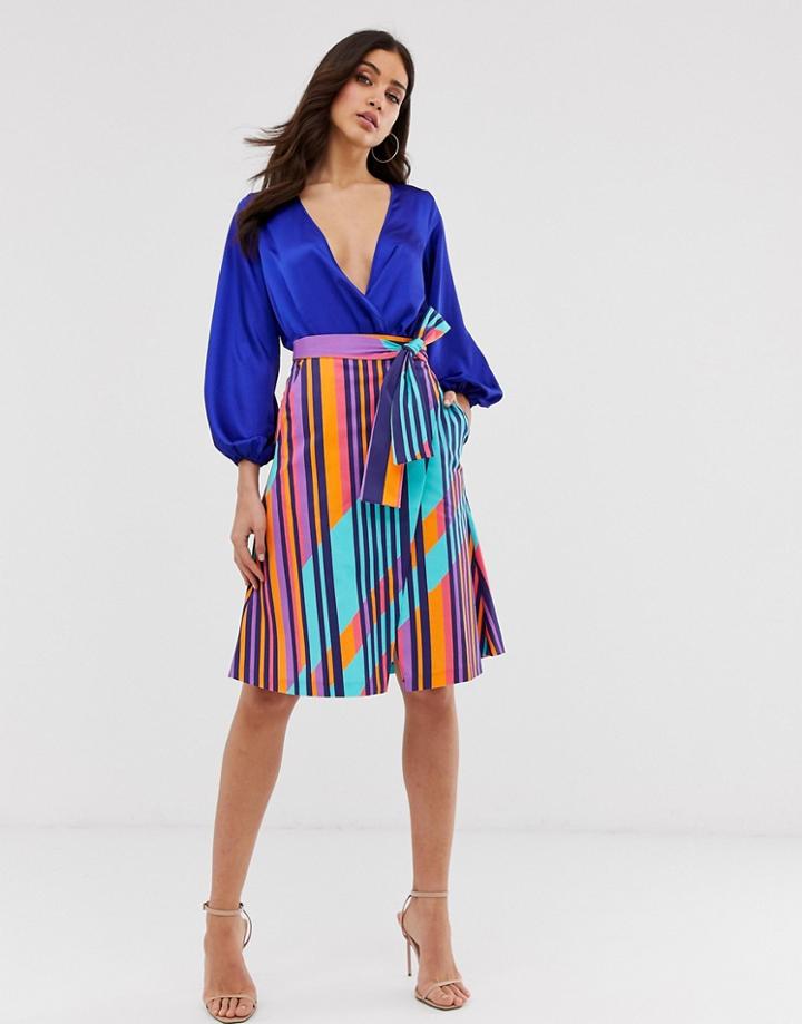 Closet A Line Wrap Tie Belt Skirt-navy