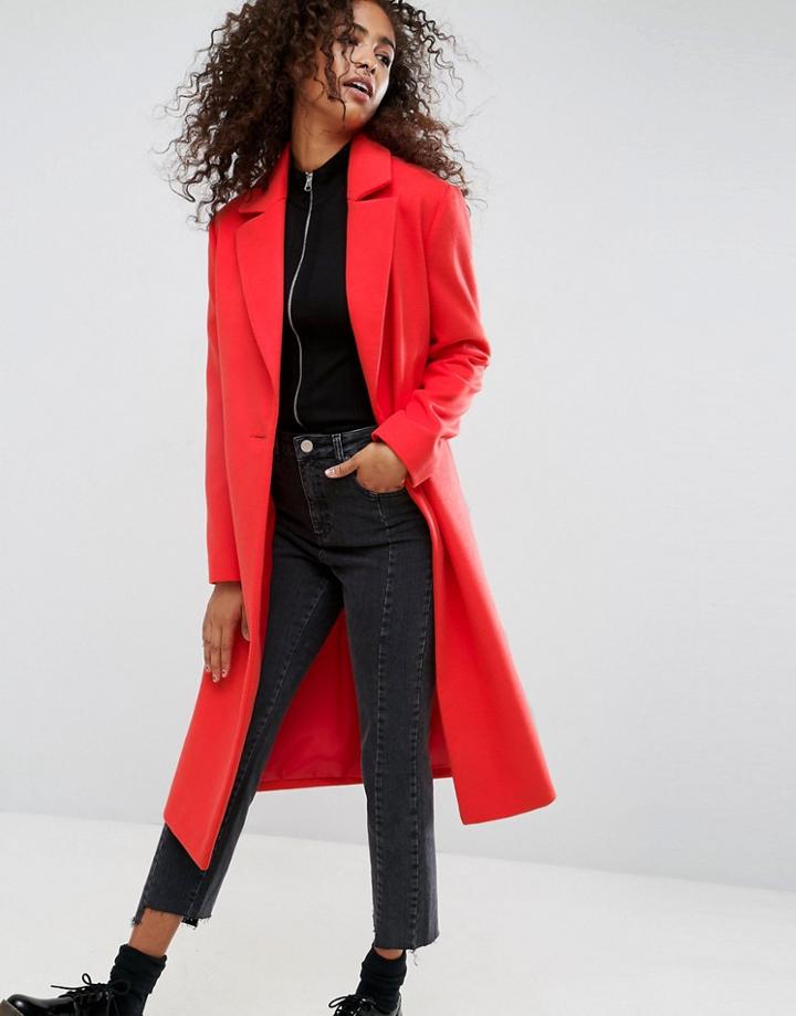Asos Longline Boyfriend Coat - Red