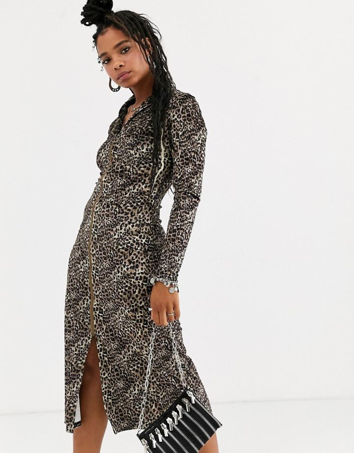 Emory Park Long Sleeve Midi Dress In Leopard Print-brown