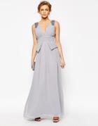 Little Mistress Chiffon Maxi Dress With Pleats And Embellished Shoulders - Gray