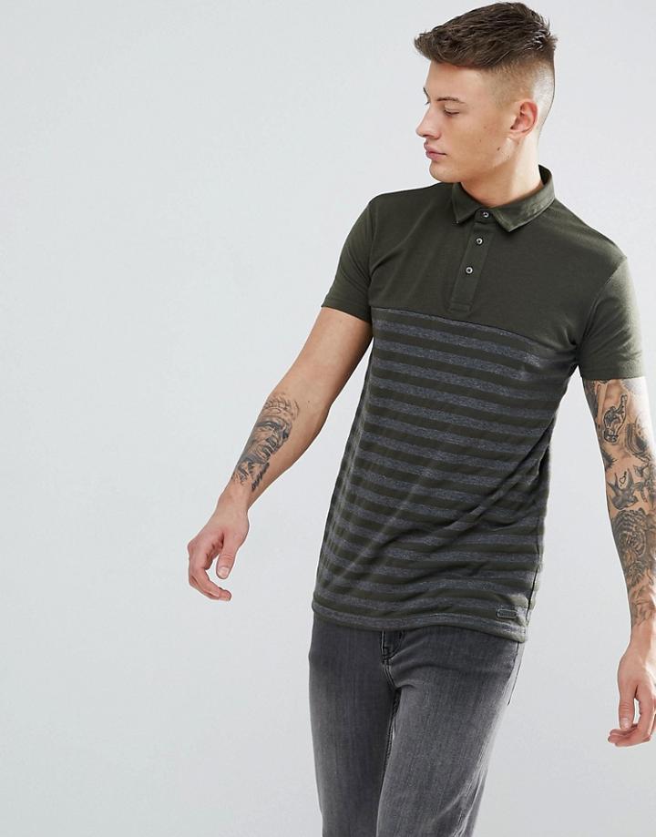 Brave Soul Waffle Stripe Polo - Green
