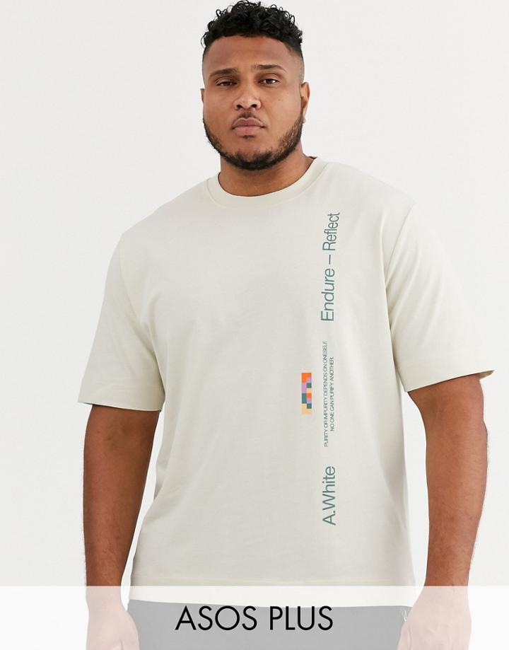 Asos White Plus Loose Fit T-shirt With Photographic Print-beige