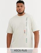 Asos White Plus Loose Fit T-shirt With Photographic Print-beige