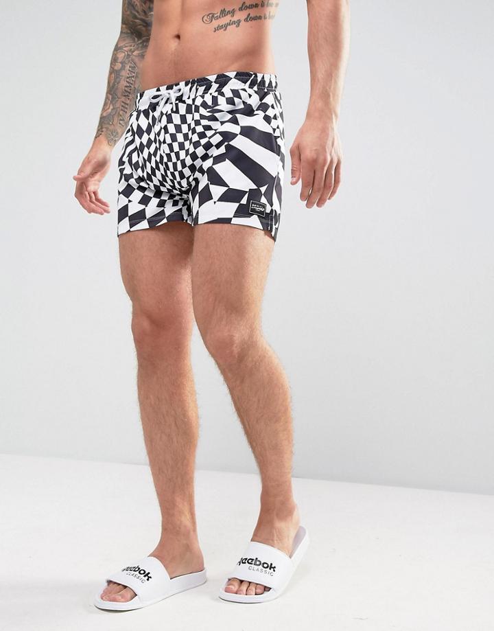 Jaded London Swim Shorts In White Check - White