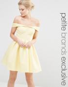 Chi Chi London Petite Mini Prom Dress With Full Skirt And Bardot Neck - Lemon
