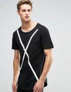 Only And Sons Longline T-shirt With Scoop Hem And Graphic Print - Black