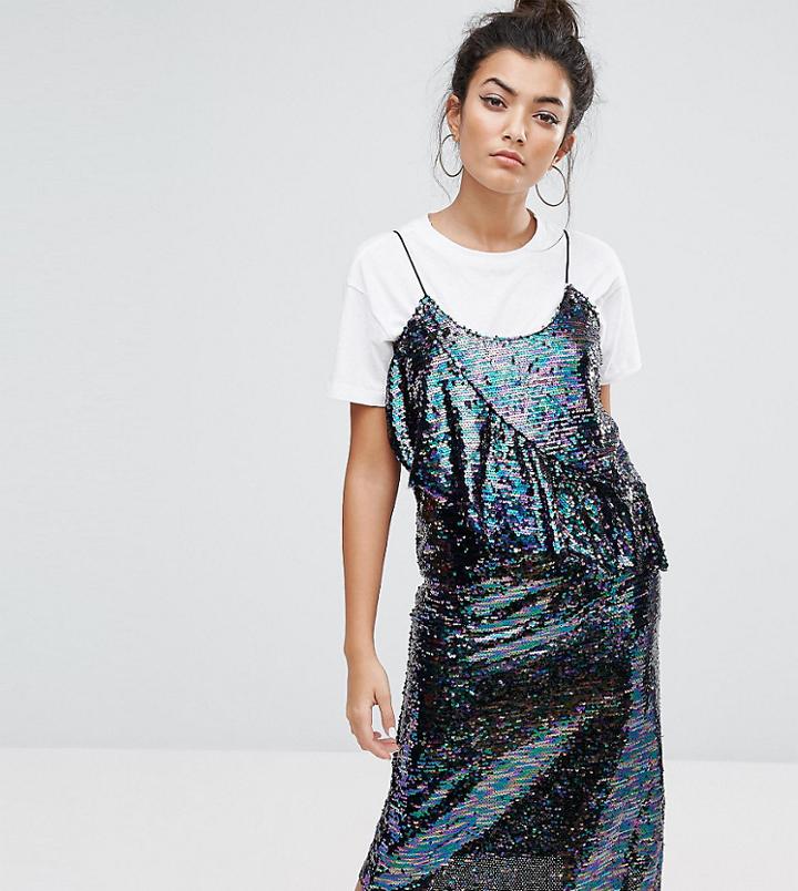 Mad But Magic Sequin Cami Dress With Frill-purple